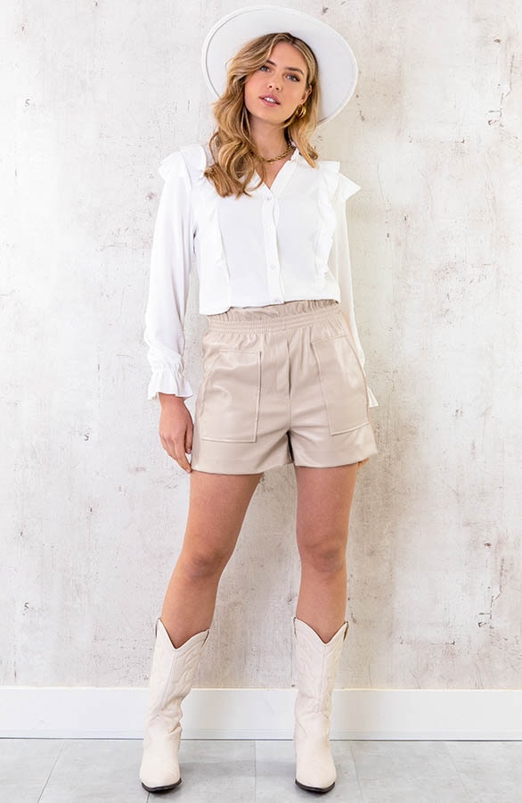 Leather Shorts Beige – shoparchief, foto 6