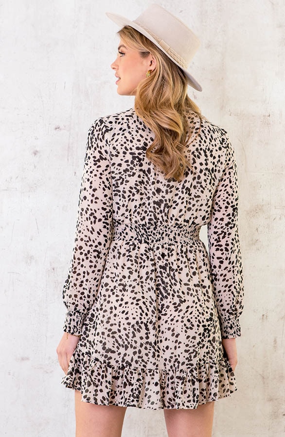 Cheetah Overslag Ruches Jurk Beige – shoparchief, foto 10