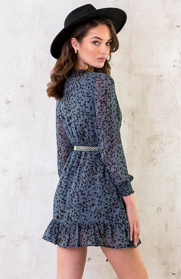 Cheetah Overslag Ruches Jurk Jeansblauw – shoparchief, foto 5