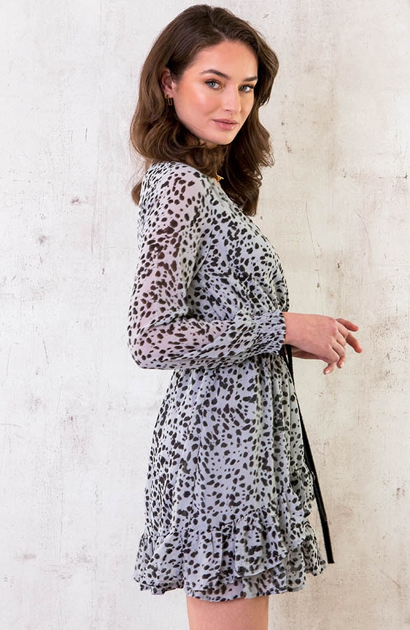 Cheetah Overslag Ruches Jurk Blauw – shoparchief, foto 8