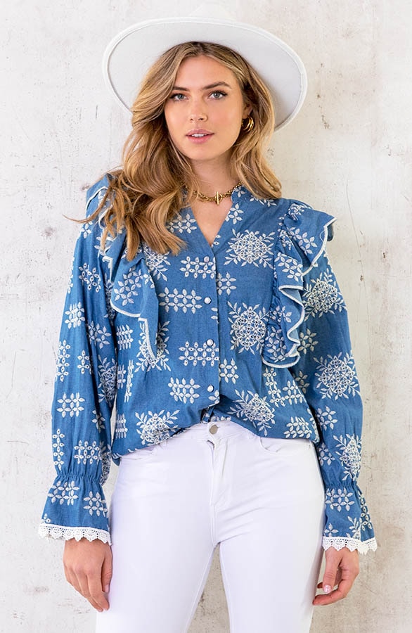 Denim Embroidery Blouse – shoparchief, foto 2
