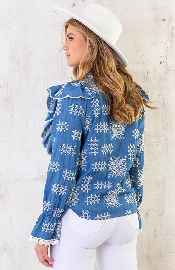 Denim Embroidery Blouse – shoparchief, foto 4