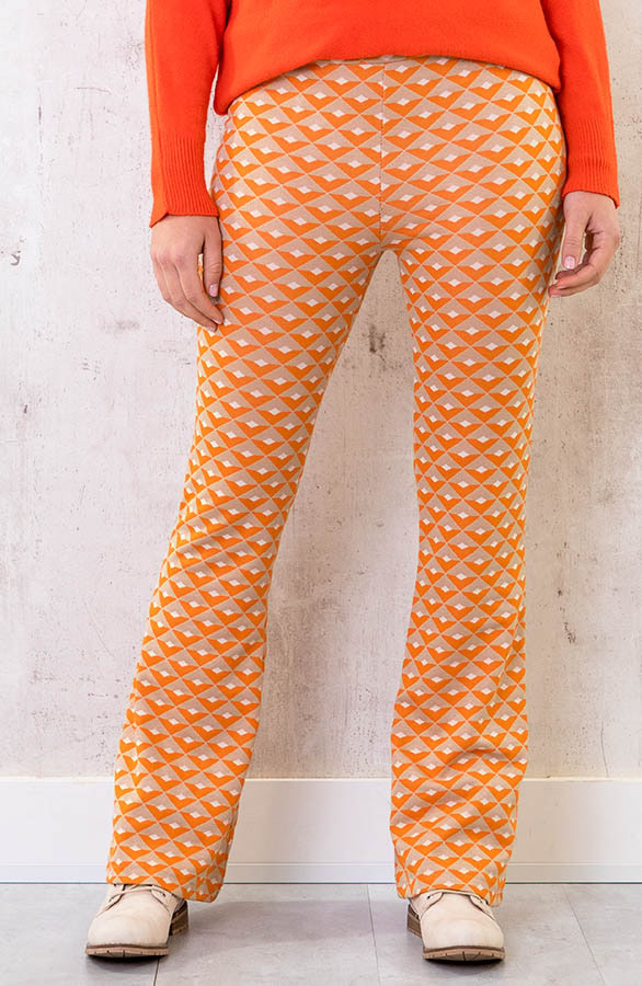 Flared Broek Retro Ruit Oranje – shoparchief