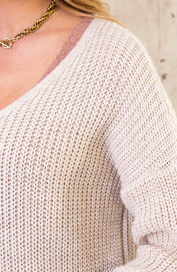 Gebreide Basic V-trui Beige – shoparchief, foto 6