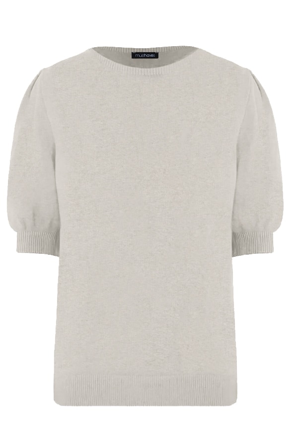 Knitted Top Met Pofmouwen Grey Melange – shoparchief