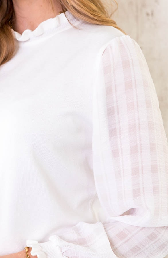 Longsleeve Top Geblokte Mouw Ecru – shoparchief, foto 5