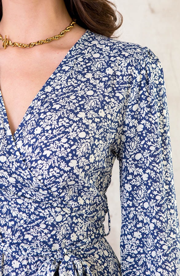 Midi Bloemen Jurk Met Strik Blauw – shoparchief, foto 5