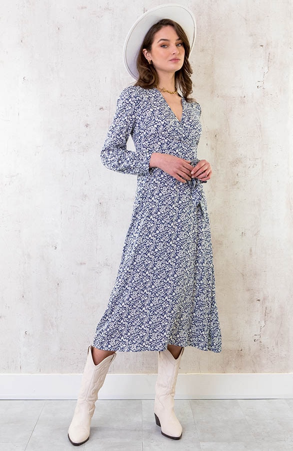Midi Bloemen Jurk Met Strik Blauw – shoparchief