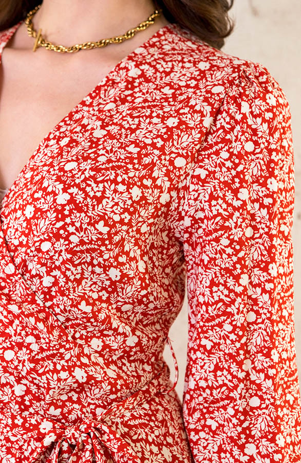 Midi Bloemen Jurk Met Strik Rood – shoparchief, foto 5