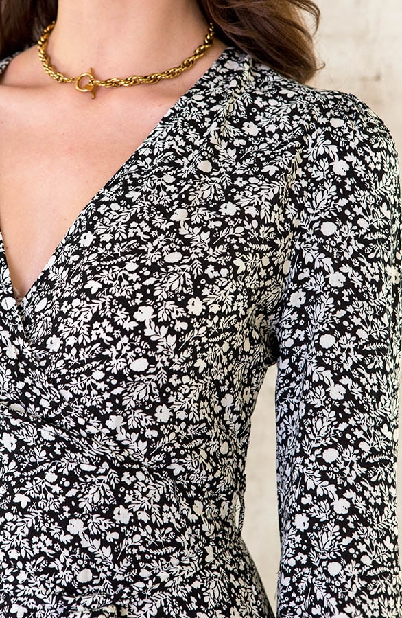 Midi Bloemen Jurk Met Strik Zwart – shoparchief, foto 5