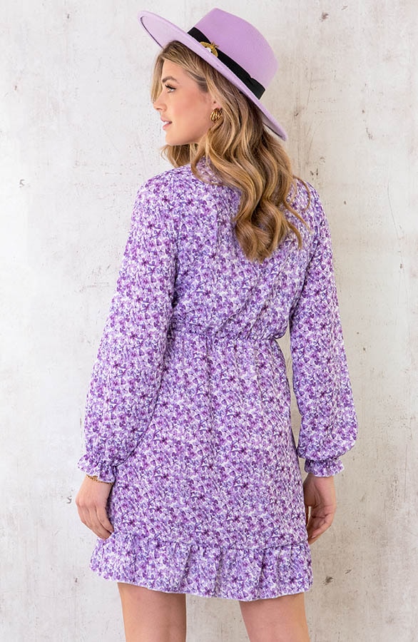 Overslag Jurk Aquarel Bloemen Lila – shoparchief, foto 4