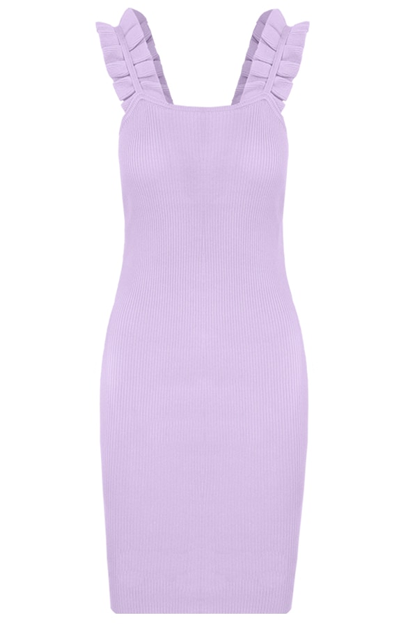 Stretch Jurk Met Ruffle Bandjes Lila – shoparchief