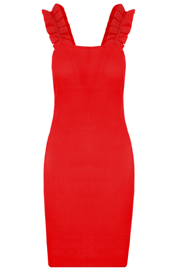 Stretch Jurk Met Ruffle Bandjes Rood – shoparchief