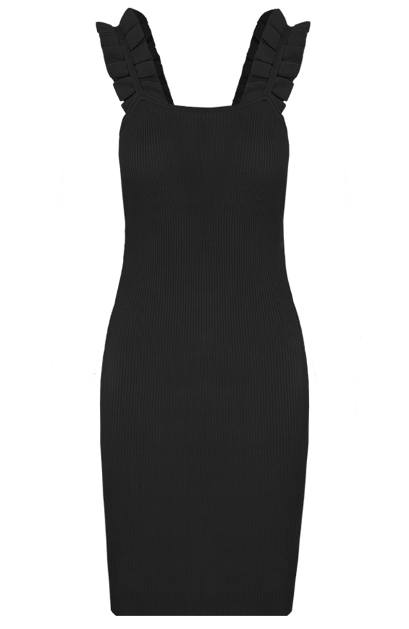 Stretch Jurk Met Ruffle Bandjes Zwart – shoparchief
