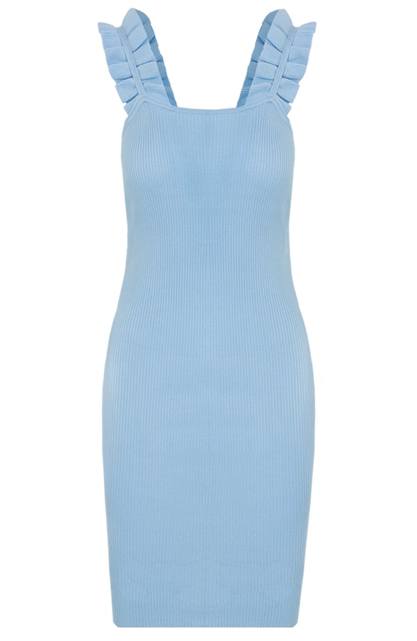 Stretch Jurk Met Ruffle Bandjes Lichtblauw – shoparchief