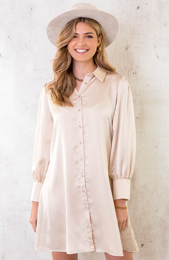 Satijnen Jurk Beige – shoparchief