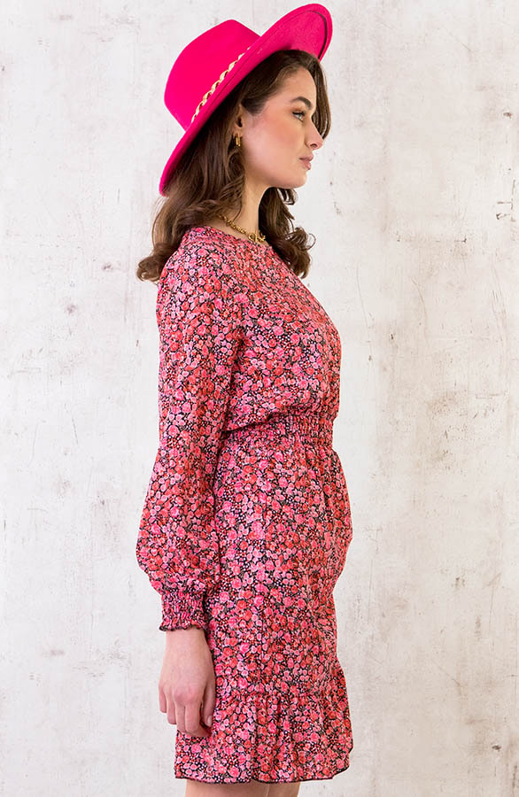 Smocked Flower Jurk Roze Rood – shoparchief, foto 3