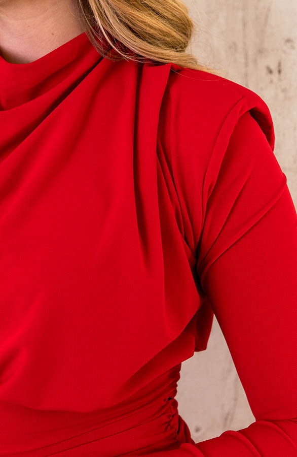 Aansluitende Schoudervulling Jurk Rood – shoparchief, foto 5