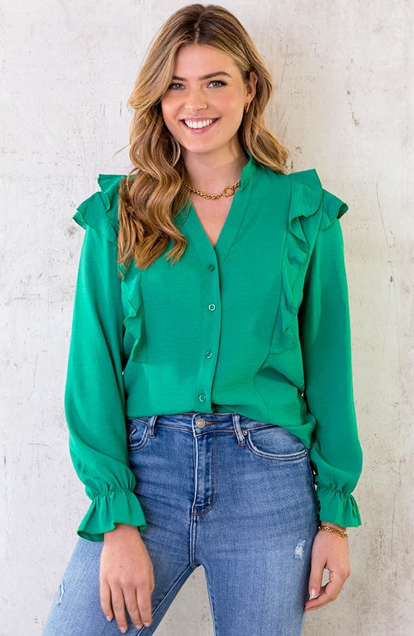 Blouse Met Ruches Bright Green – shoparchief
