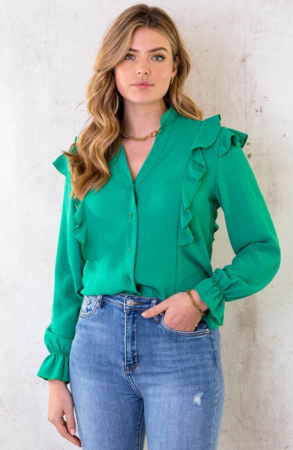 Blouse Met Ruches Bright Green – shoparchief, foto 4