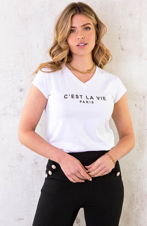 C'est La Vie T-shirt Wit Zwart – shoparchief, foto 2