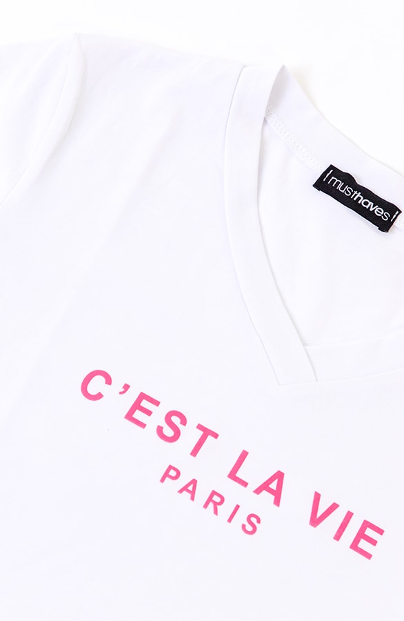 C'est La Vie T-shirt Wit Fuchsia – shoparchief, foto 6