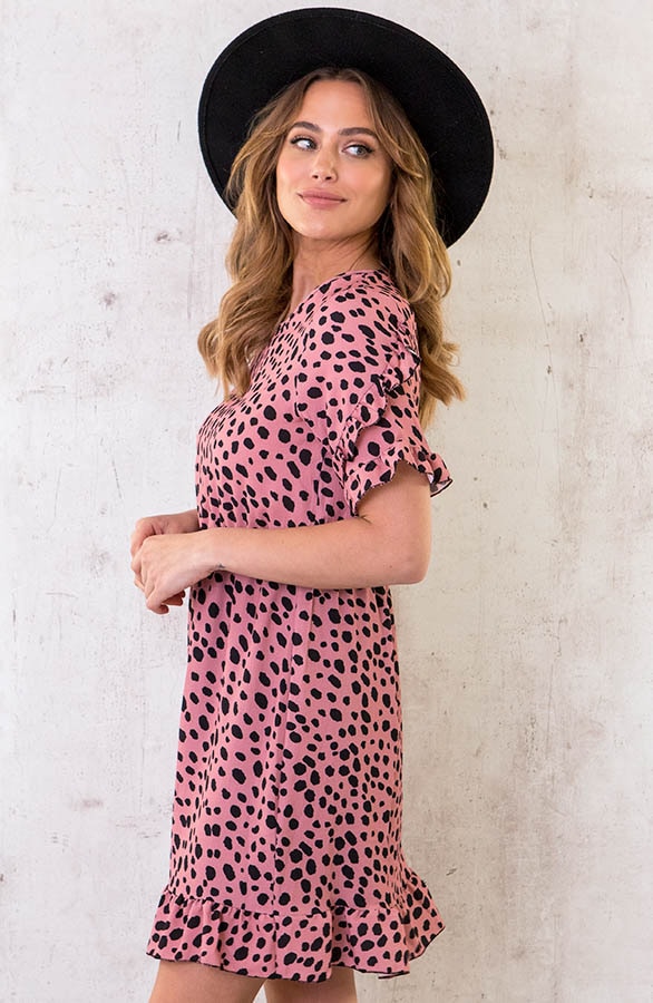 Cheetah Jurk Ruches Koraal – shoparchief, foto 3