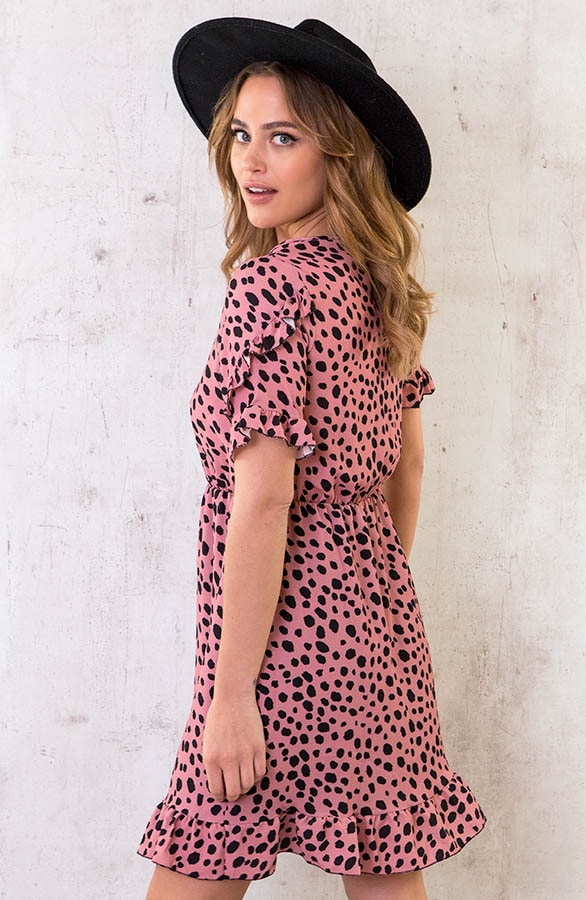 Cheetah Jurk Ruches Koraal – shoparchief, foto 4