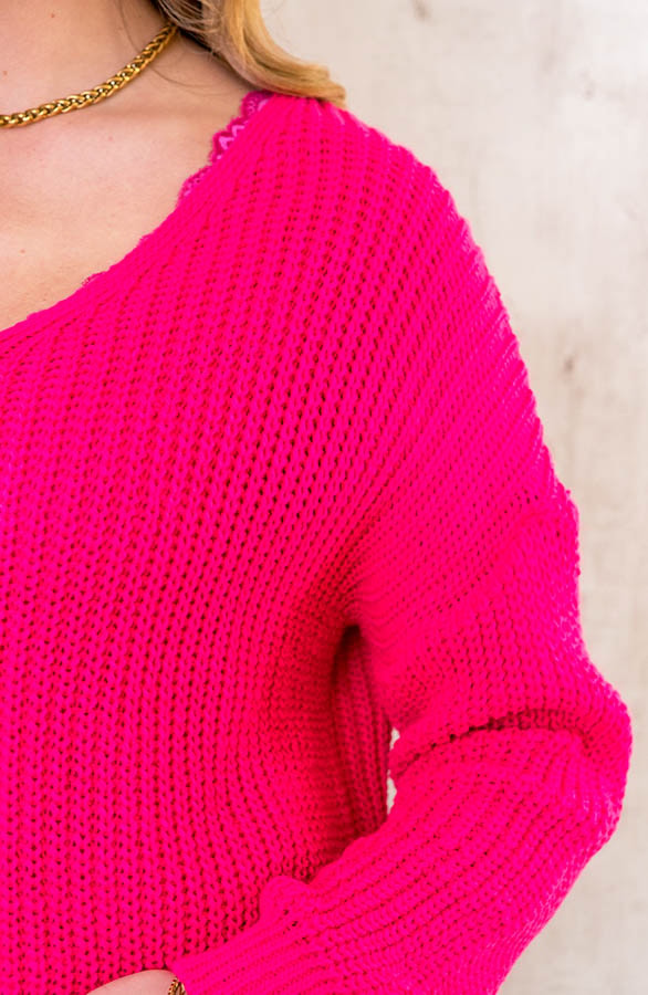 Gebreide Basic V-trui Fuchsia – shoparchief, foto 4