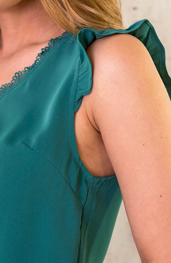 Kanten V-hals Top Ruffle Dust Mint – shoparchief, foto 5
