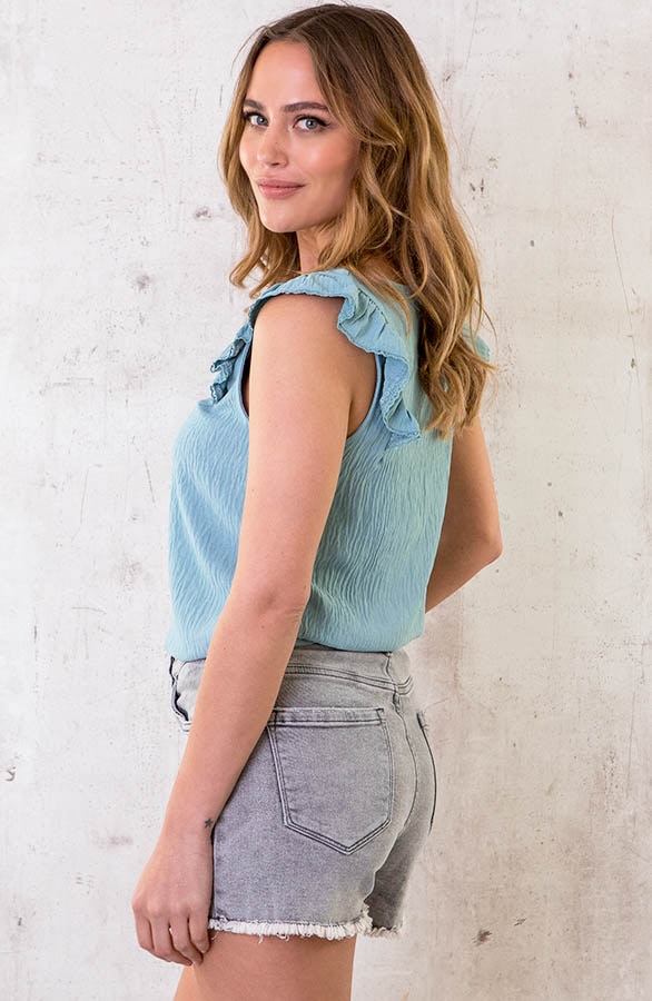 Katoenen Ruffle Top Met Kant Mint – shoparchief, foto 4