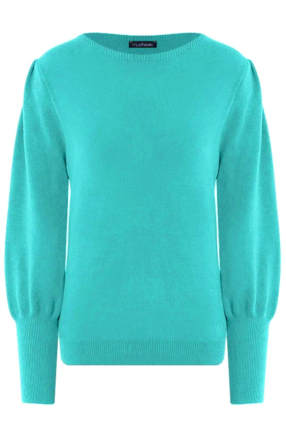 Knitted Trui met Pofmouwen Dust Mint – shoparchief
