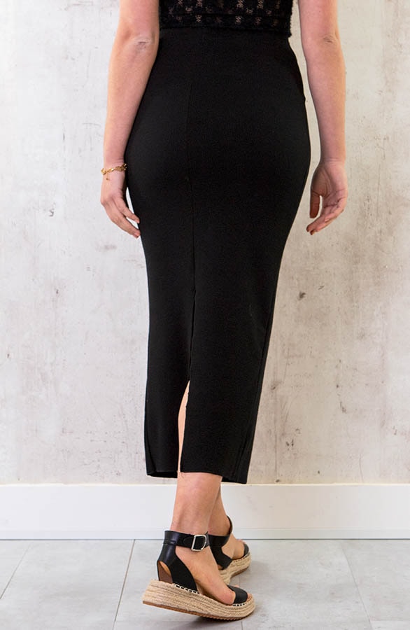 Etuirock Rib Stretch Lang Split Schwarz, Shoparchiv, Foto 3