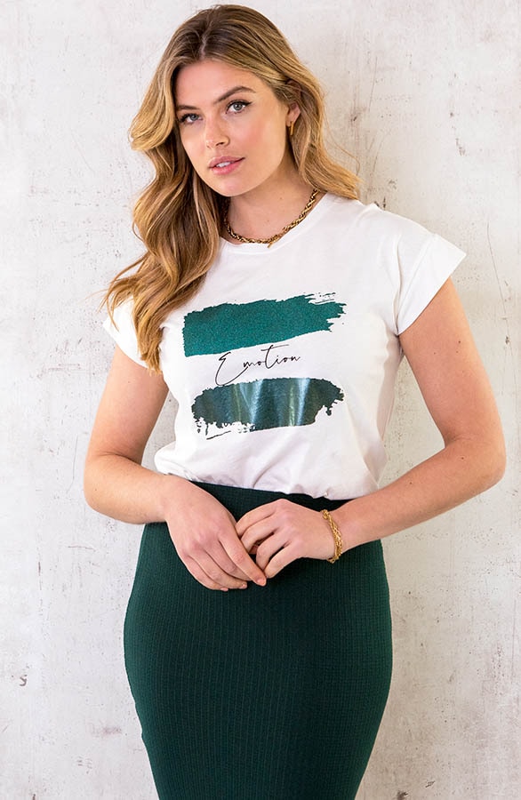 It-Shirt Metallic Print Smaragd – shoparchief
