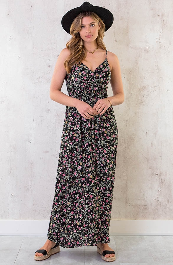 Spaghetti Maxi Jurk Flower Zwart – shoparchief, foto 2