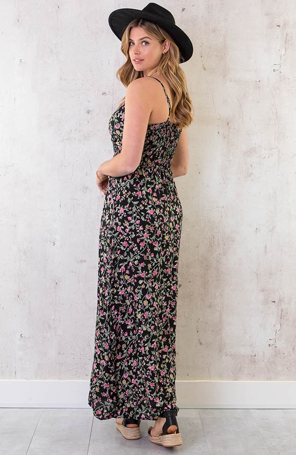 Spaghetti Maxi Jurk Flower Zwart – shoparchief, foto 4