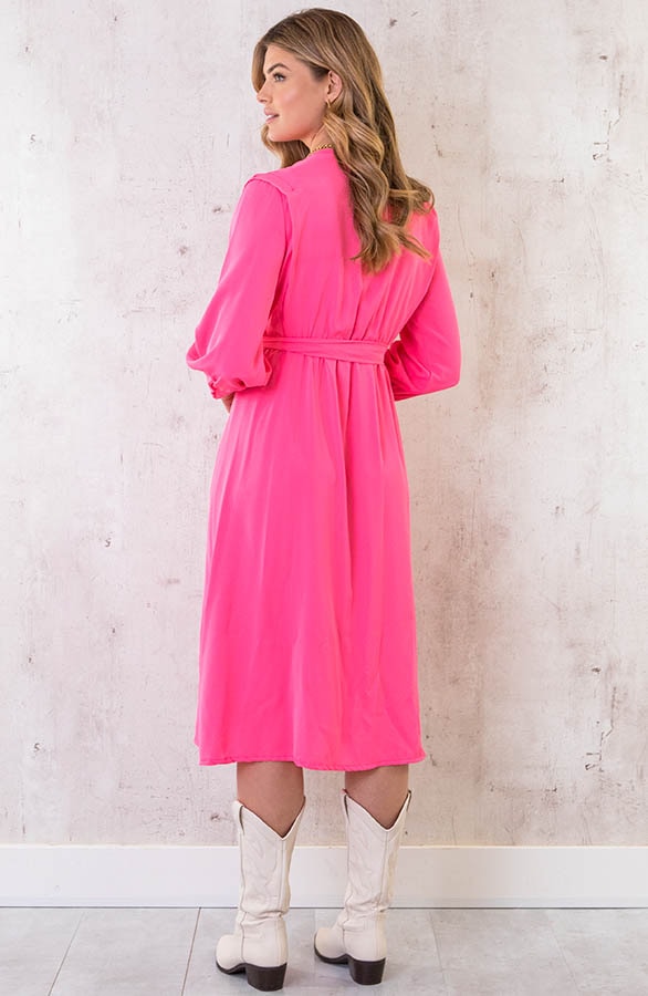 Midi Jurk Met Split Neon Fuchsia – shoparchief, foto 4
