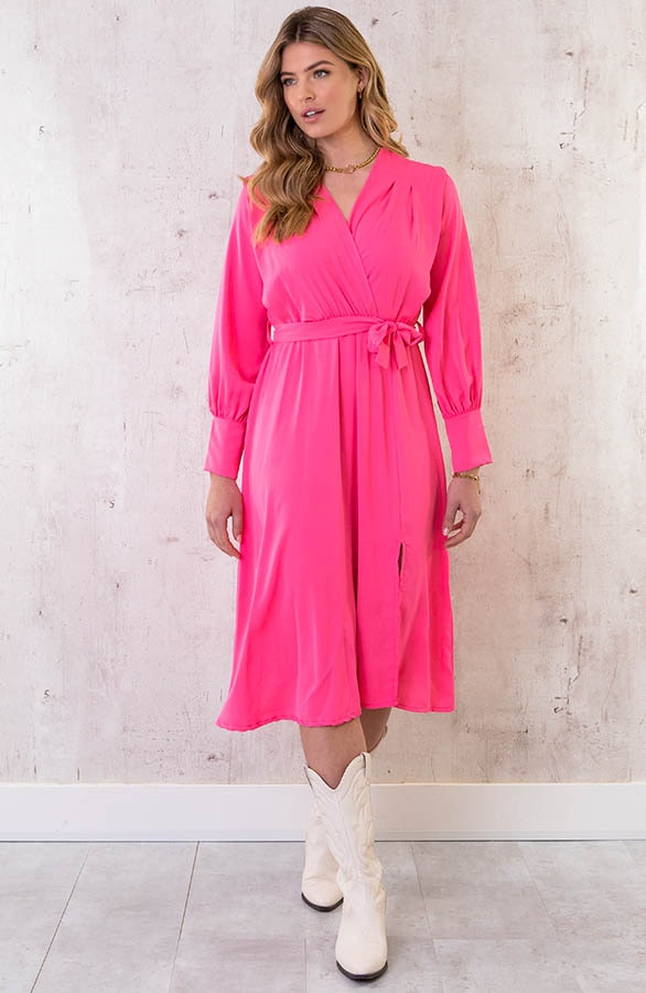 Midi Jurk Met Split Neon Fuchsia – shoparchief