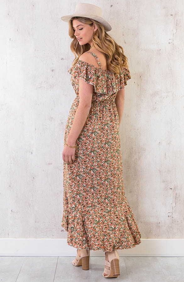 Off Shoulder Maxi Jurk Bloemen beige – shoparchief, foto 4