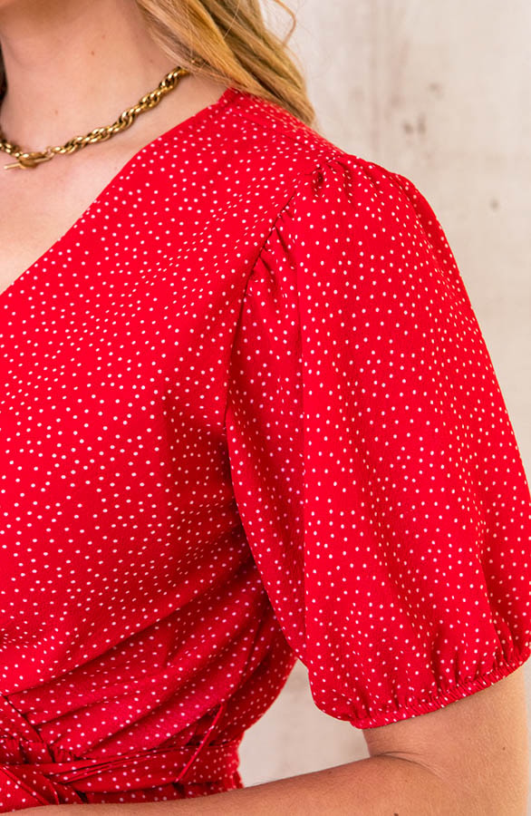 Pofmouwen Polkadot  Jurk Rood – shoparchief, foto 5