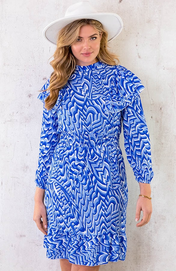 Retro Print Jurk Kobalt – shoparchief, foto 5