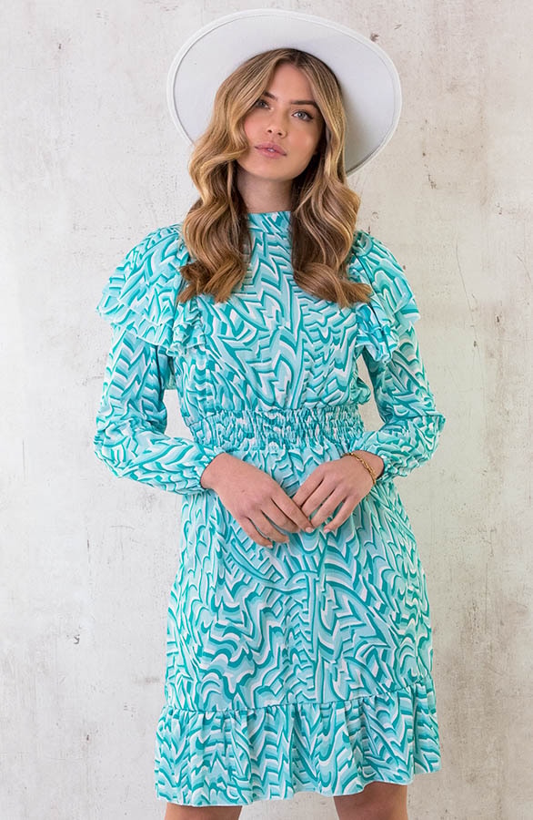 Retro Print Jurk Mint – shoparchief