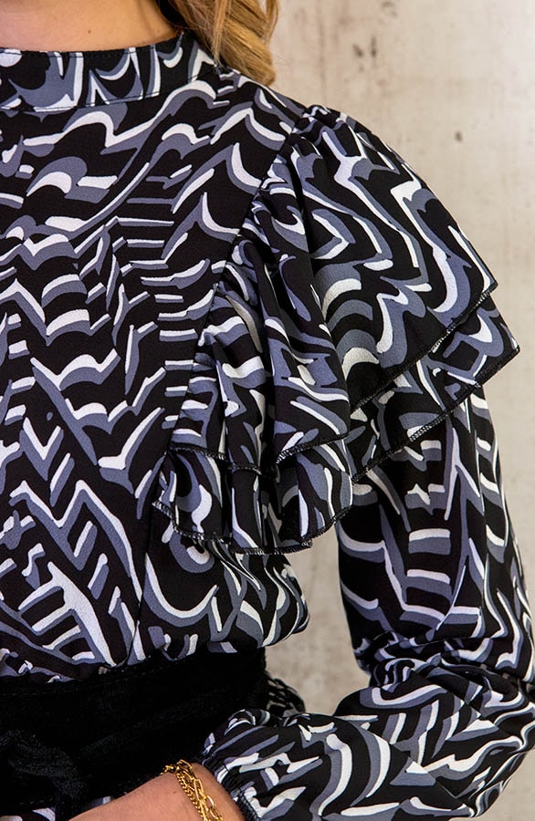 Retro Print Jurk Zwart – shoparchief, foto 4