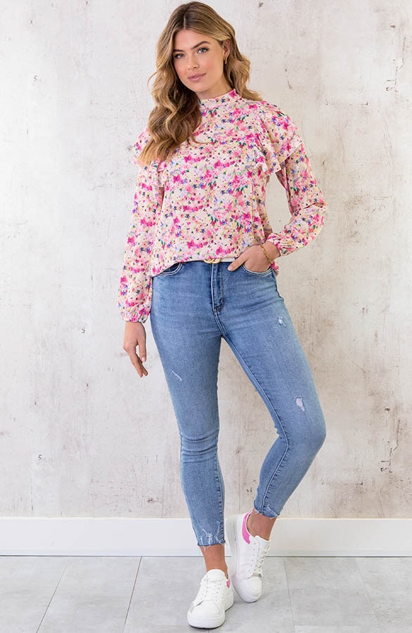 Ruffle Bloemen Blouse LichtRoze – shoparchief, foto 6