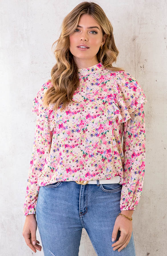 Ruffle Bloemen Blouse LichtRoze – shoparchief, foto 2