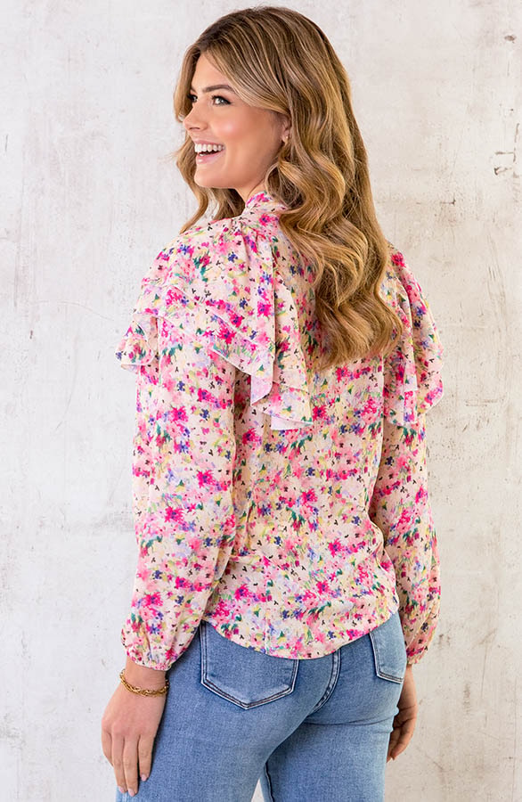 Ruffle Bloemen Blouse LichtRoze – shoparchief, foto 4