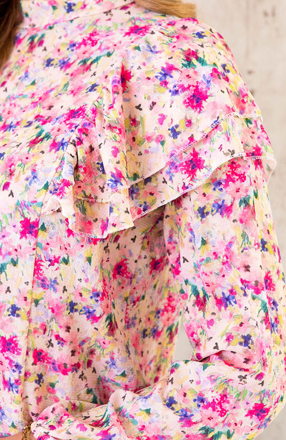 Ruffle Bloemen Blouse LichtRoze – shoparchief, foto 5