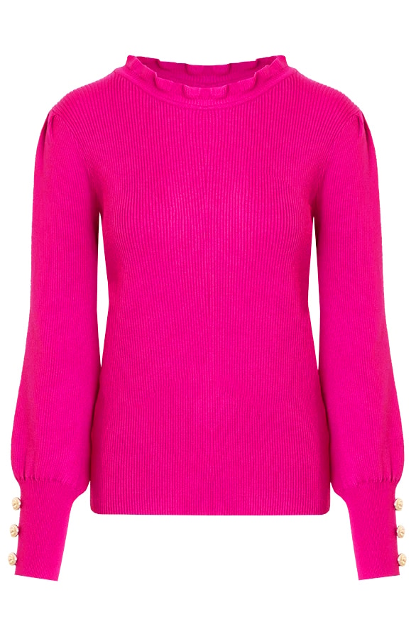 Ruffle Knopen Longsleeve Fuchsia – shoparchief