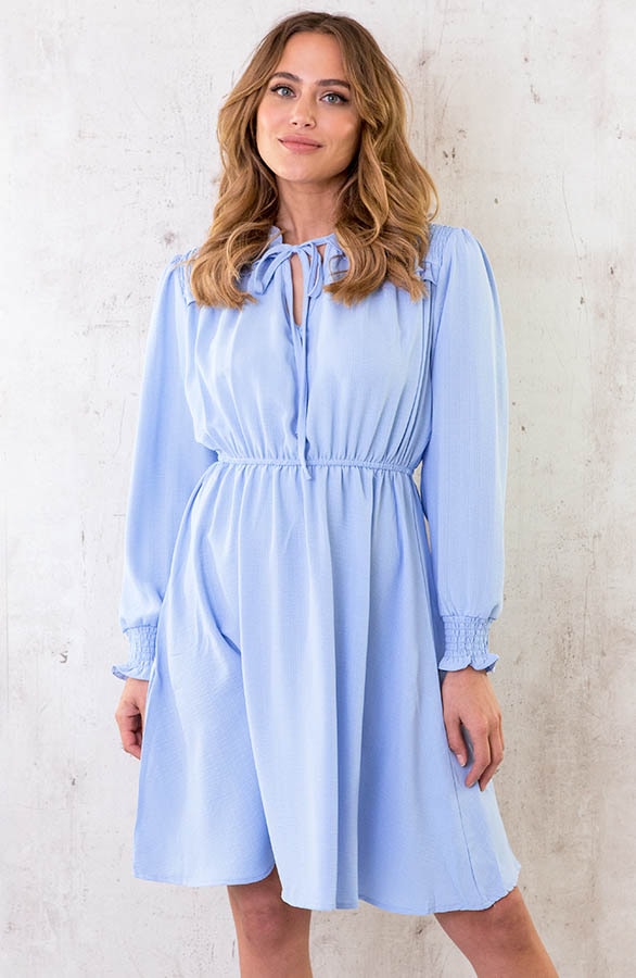 Smocked Schouder Jurk Babyblauw – shoparchief