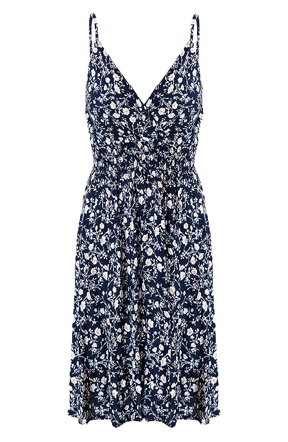 Spaghetti Jurk Bloemen Marine – shoparchief